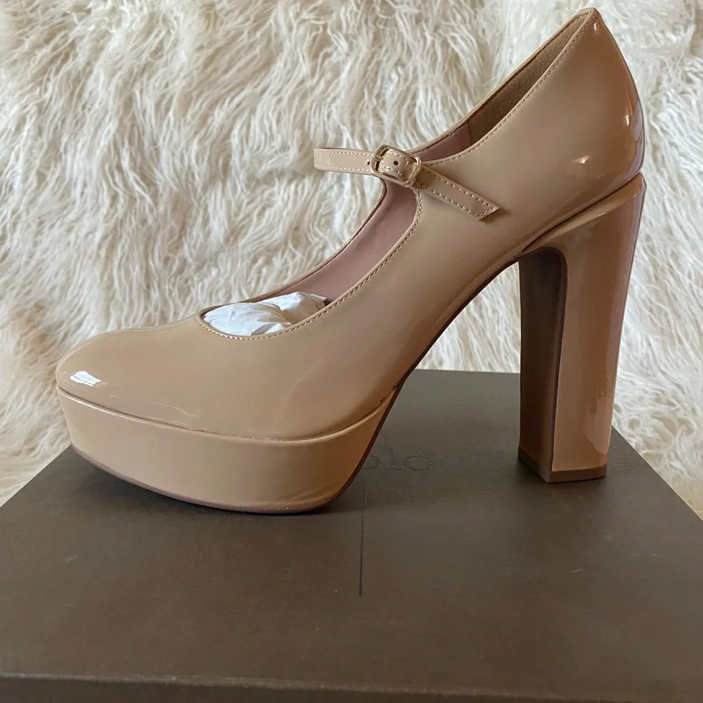 NWT Linea Paolo Isadora Mary Jane Platform Pumps, Maple Sugar Patent, Size 9.5